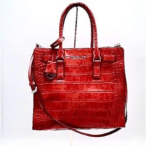 Stunning Red Embossed Crocodile Leather Michael Kors Dillon Satchel